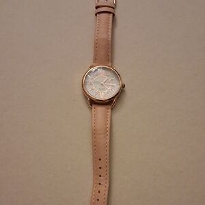 Rose Gold Case Pink Leather Strap Women's Watch